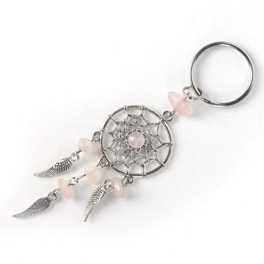 Natural Rose Quartz‎ Dream Catcher Keychain Tassel Key Ring Backpack Car Key